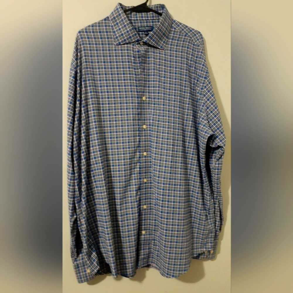 Peter Millar Shirt Men's XLarge Blue Plaid Crown Crafted Dress Button Up